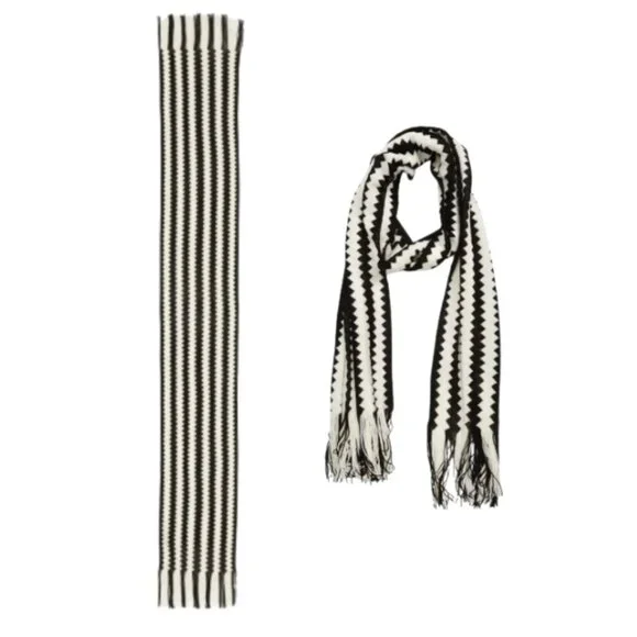 Missoni Zigzag Wool Blend Scarf Black & White - Picture 1 of 8